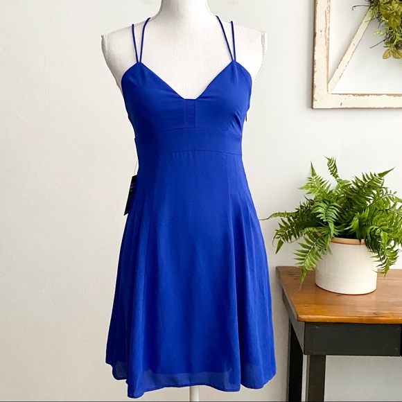 Express Dresses & Skirts - Express Blue Strappy Open Back Skater Dress SZ 2